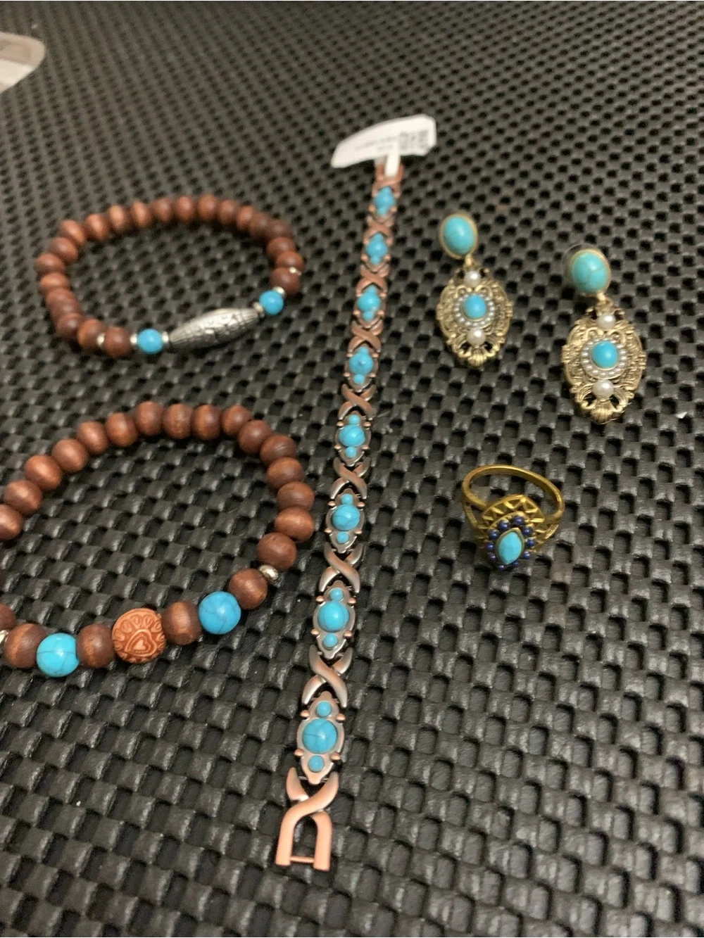 Turquoise Accent Wood Bead Bracelet & Jewelry Set - ALL NEW- BUNDLE!!!!